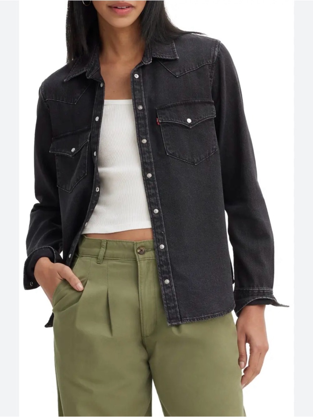 Levis Womens Western Denim Shirt Black Wash Snap Button Normcore Workwear M
